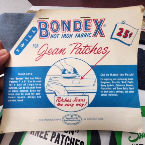 Vintage Iron On Patches Smiths Bondex Plasti-Stitch Jeans Pants Twill Retro - Picture 4 of 7